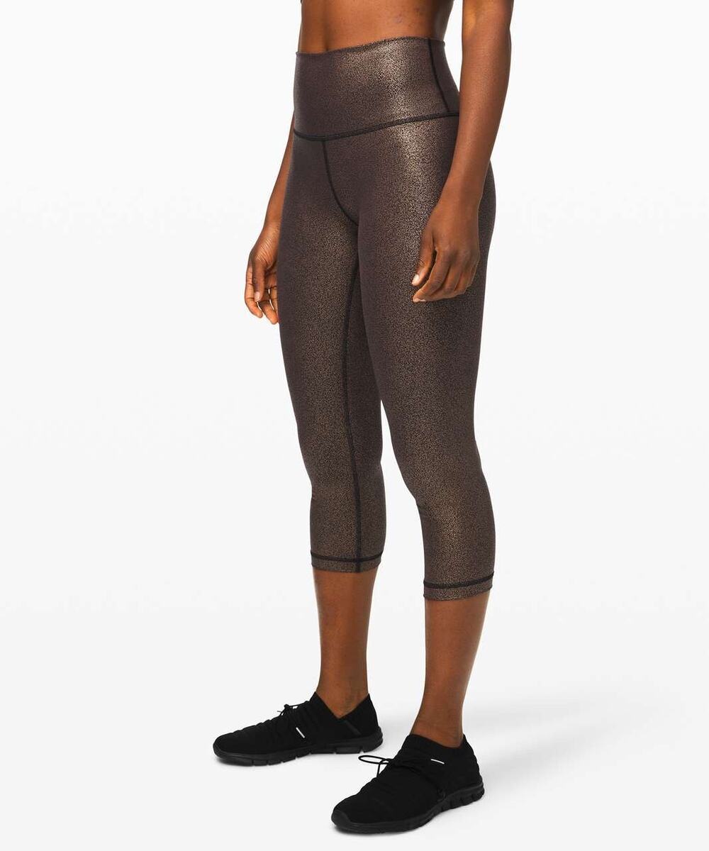 Lululemon Wunder Under Crop High-Rise 21" Yoga Luminosity Foil Black Copper Sz 6